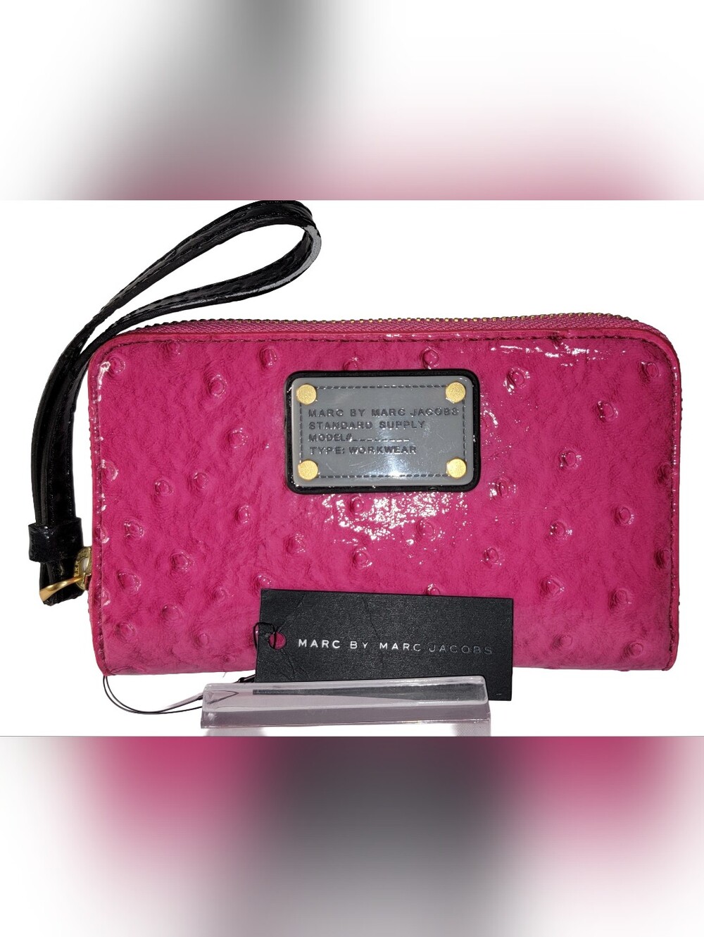 Marc by Marc Jacobs Hot Pink Ostrich-Embossed Wristlet Clutch Wallet NWT.